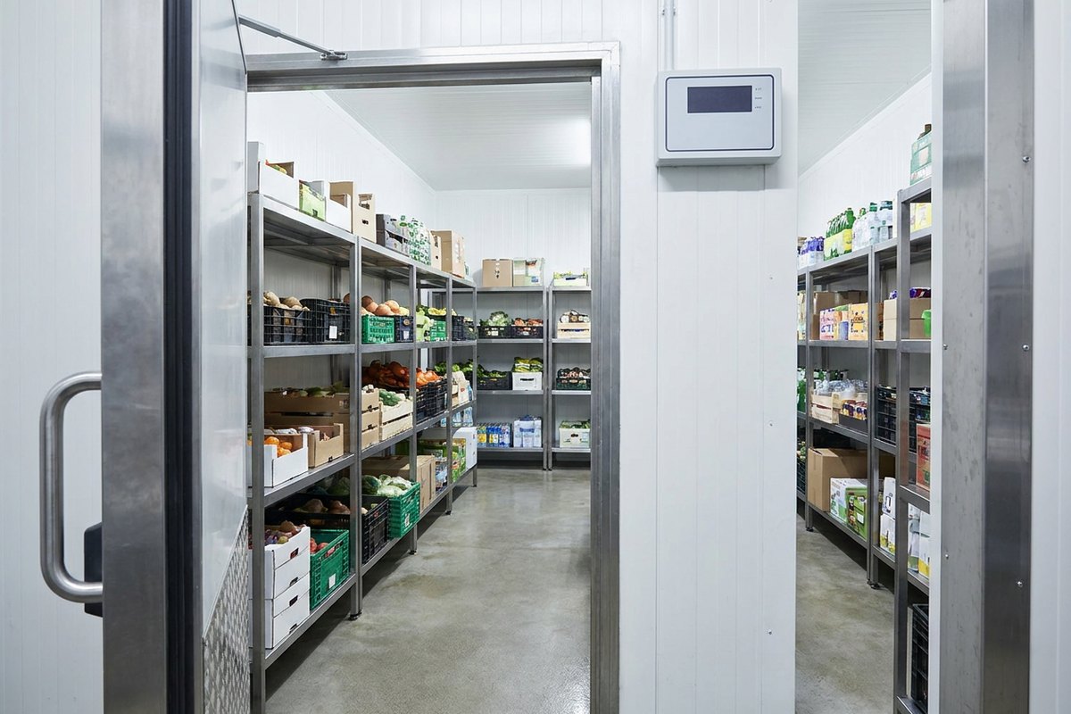 The interior of a commercial walk-in cool room at a licensed venue
